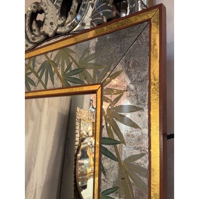 Transitional Vintage Italian Eglomise Palm Mirror For Sale - Image 3 of 5