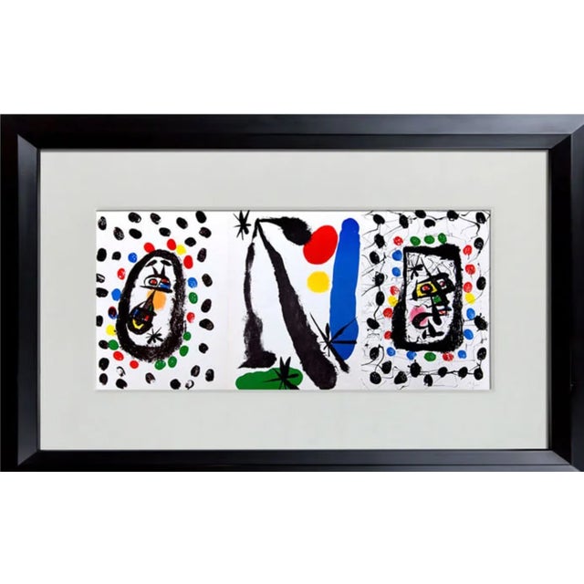 1950s Joan Miro Hand Signed Triptych Lithograph Original 1959 w/Cat.Ref & Frame Included For Sale - Image 5 of 5