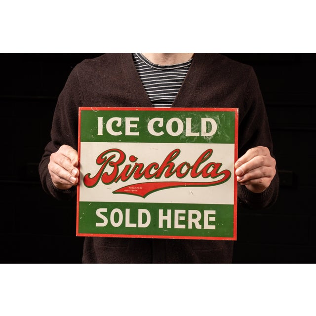 Vintage Double-Sided Tin Litho Birchola Flange Sign For Sale - Image 4 of 4