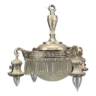 French Victorian, Chandelier, Etched Glass, Silver Plated, 19th Century For Sale