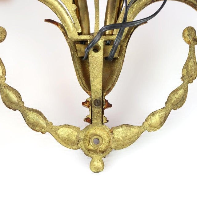 Pair of French Louis XV Laurel Wreath Bronze Double Candle Electric Wall Sconces C1900 For Sale - Image 12 of 12