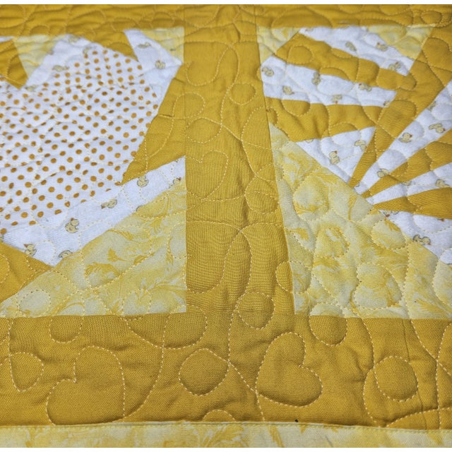 Vintage-Inspired Yellow Heart Patchwork Quilt – Baby Blanket or Lap Throw For Sale - Image 10 of 11