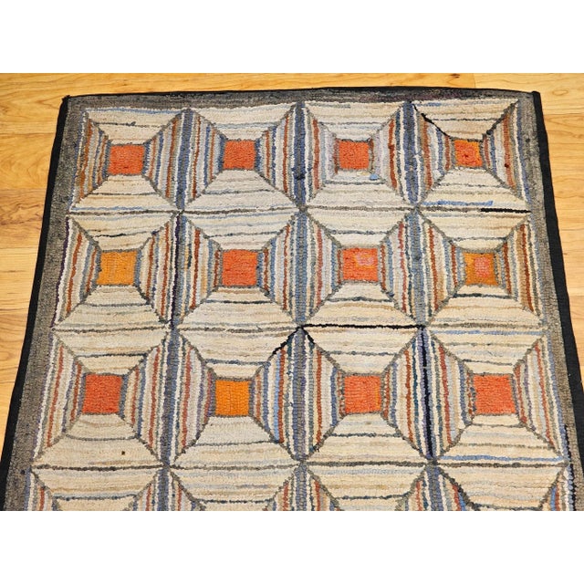 Vintage American Hand Hooked Rug, Wool on Cotton, Allover Geometric Pattern, 28” X 55” For Sale - Image 4 of 10