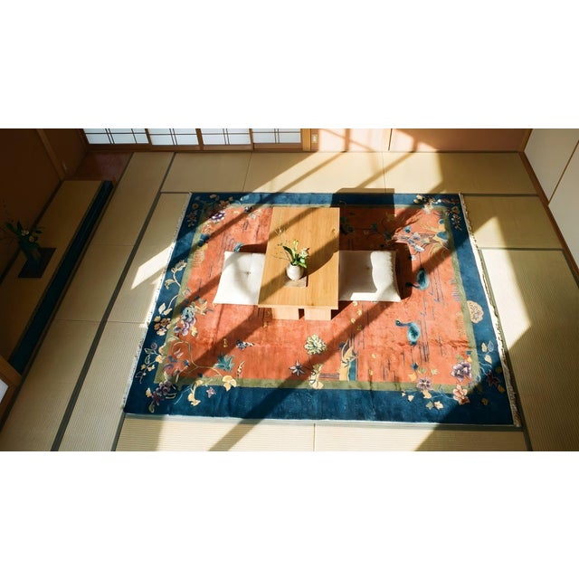 1920s Red Rustic Swan Floral Antique Chinese Art Deco Carpet 9' X 11'10" Knotted Wool Rug For Sale - Image 14 of 15
