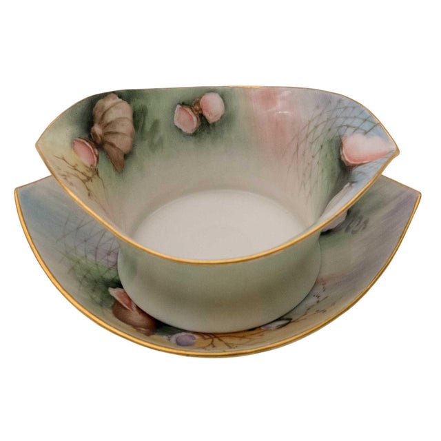Paint Hand Painted Sea Shell 2 Part Sauce Server, Antique Bavarian Artist Signed - A Pair For Sale - Image 7 of 7