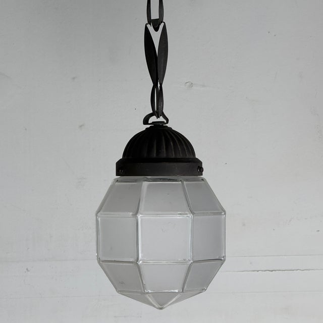 1920s Patinated Bronze and Faceted Glass Art Deco Light in the Style of Adolf Loos For Sale In Los Angeles - Image 6 of 6