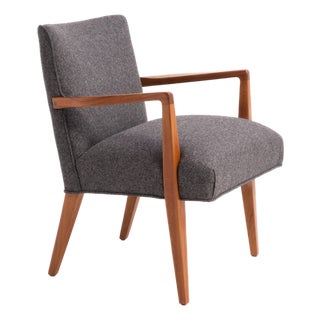 Mid Century Walnut Armchair Knoll Maraham Wool Jens Risom Attributed Fully Restored For Sale