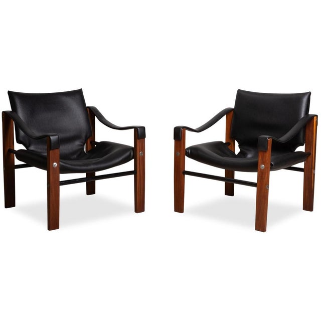 Vintage Leather and Wood Safari Armchairs by Maurice Burke for Arkana, Set of 2 For Sale - Image 14 of 14