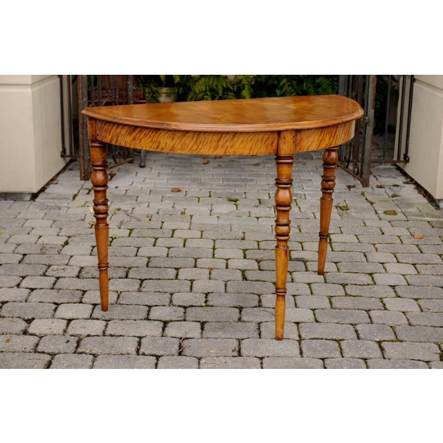 Pair of French Maple Demilune Tables with Turned Legs from the 1840s For Sale - Image 10 of 10