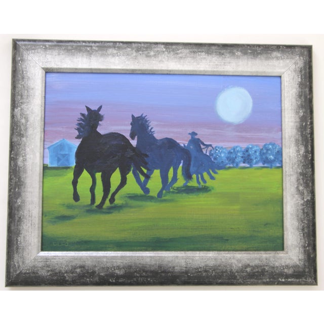 Cleo Plowden Horse Cowboy Western Landscape Minimalism Abstract Americana Sienna Orange Yellow Indigo Original Oil Painting by Cleo Plowden For Sale - Image 4 of 5