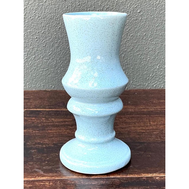 Vintage Speckled Blue Ceramic Vase For Sale - Image 17 of 18
