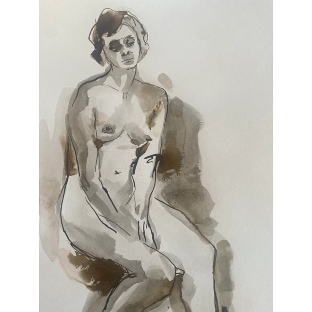 Figurative Circa 1980s Figurative Nude Watercolor and Ink Study Painting For Sale - Image 3 of 5