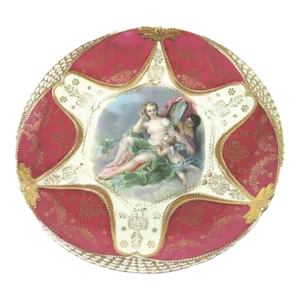 Antique Royal Vienna Hand Painted Porcelain Wall Hanging Plate Women & Cherub