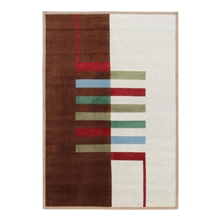 Rug & Kilim’s Bauhaus Style Rug in Brown and White With Geometric Patterns For Sale