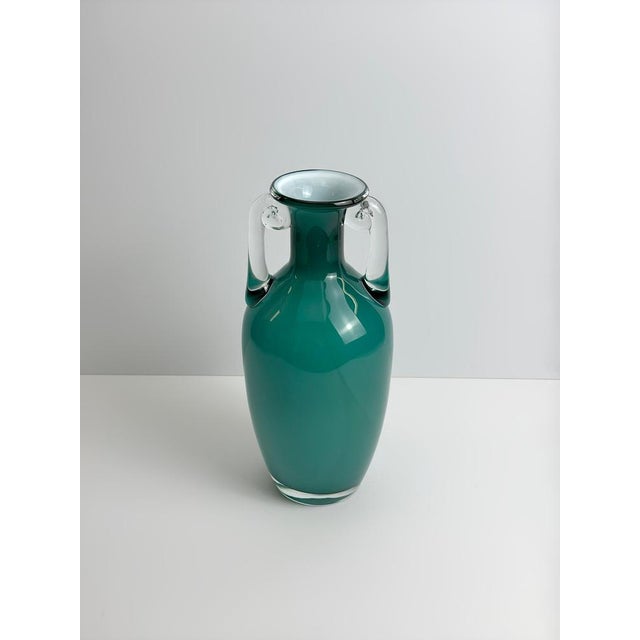 Turquoise Glass Amphora Vase by Jerzy Słuczan-Orkusz, Poland, 1980s For Sale - Image 3 of 11
