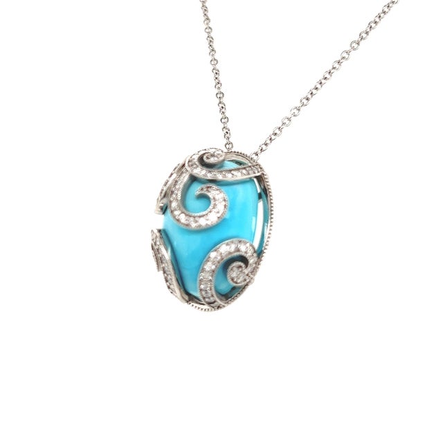 Natural Persian Turquoise Diamond Gold Necklace 15.32 TCW Certified For Sale - Image 11 of 12