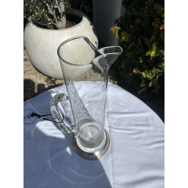 Vintage Tall Clear Glass Pitcher With Silver Plate Base For Sale - Image 10 of 14