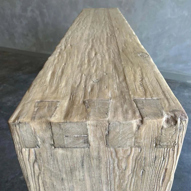 Natural Elm Wood Reclaimed Waterfall Style Console Table For Sale - Image 9 of 10