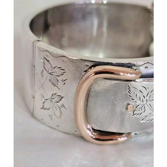 Metal Antique Victorian Sterling Silver Aesthetic Belt Buckle Bangle, 1885 For Sale - Image 7 of 18