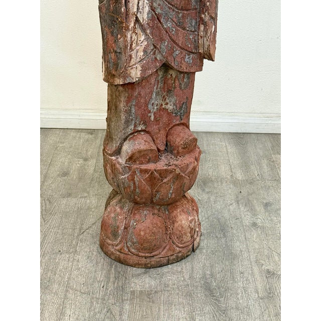 Vintage Life Size Wood Buddha Statue For Sale - Image 9 of 9