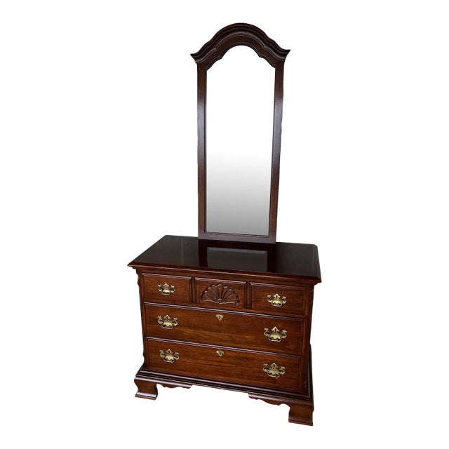 Pennsylvania House Cherry 3 Drawer Bachelor Chest & Mirror For Sale