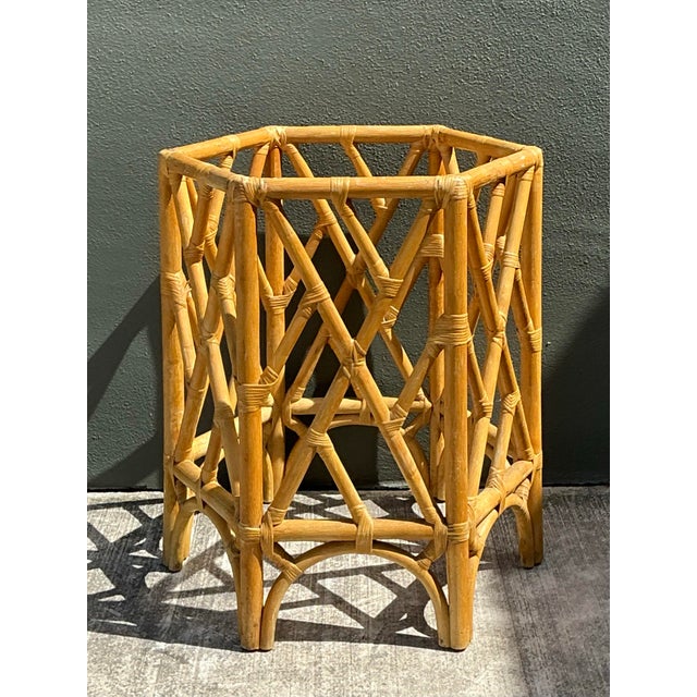 Vintage Chinese Chippendale Rattan Table Pedestal For Sale - Image 10 of 12