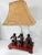 Super cool Wise Monkeys Table Lamp with Shade. Cast Iron Monkeys in uniforms and sitting on a wood base