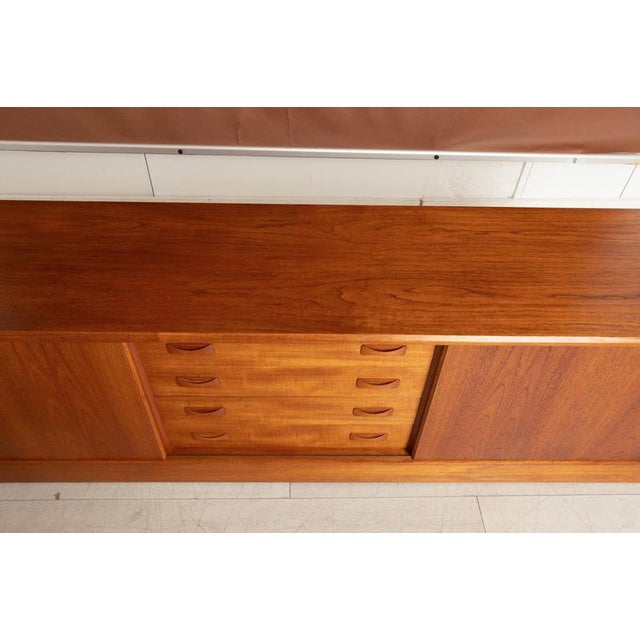Wood Mid-Century Modern Danish Teak Low Sideboard with Sliding Doors from Clausen & Son, 1970s For Sale - Image 7 of 11