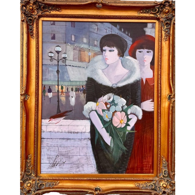 Textile Charles Levier, Large Charles Levier Modernist Oil Painting Women Paris Street French Modernism For Sale - Image 7 of 18