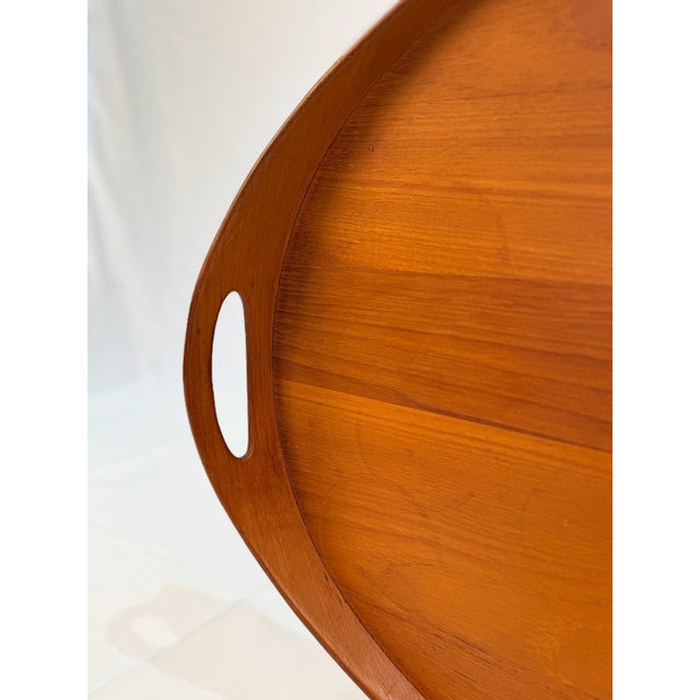 Dansk Vintage Dansk Danish Modern Large Oval Teak Serving Tray With Integrated Handles For Sale - Image 4 of 11