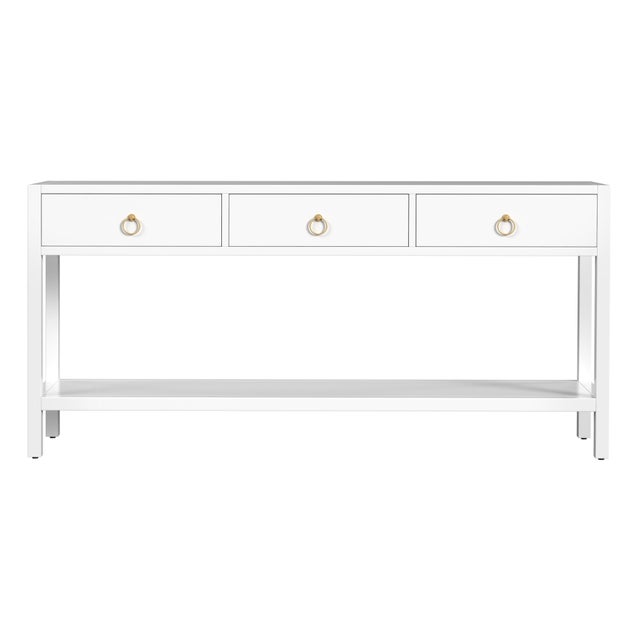 Spritely Home Accent Furniture Lark 65 in. W Rectangular Wood 3 Drawer Console Table with Lower Open Shelf, White For Sale - Image 4 of 8