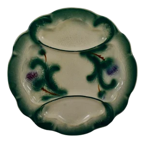 19th C. Digoin French Barbotine Divided Artichoke Plate