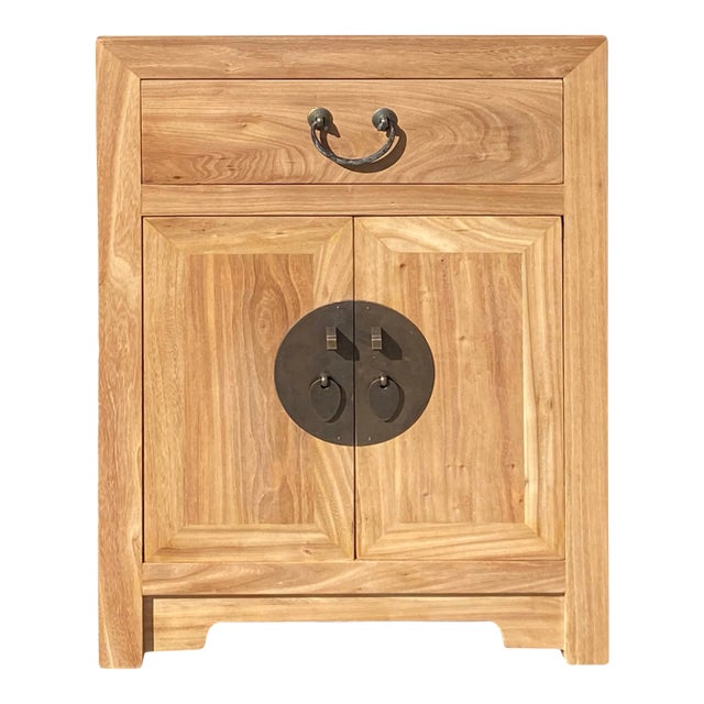 Oriental Natural Tan Light Brown End Table Nightstand Cabinet For Sale