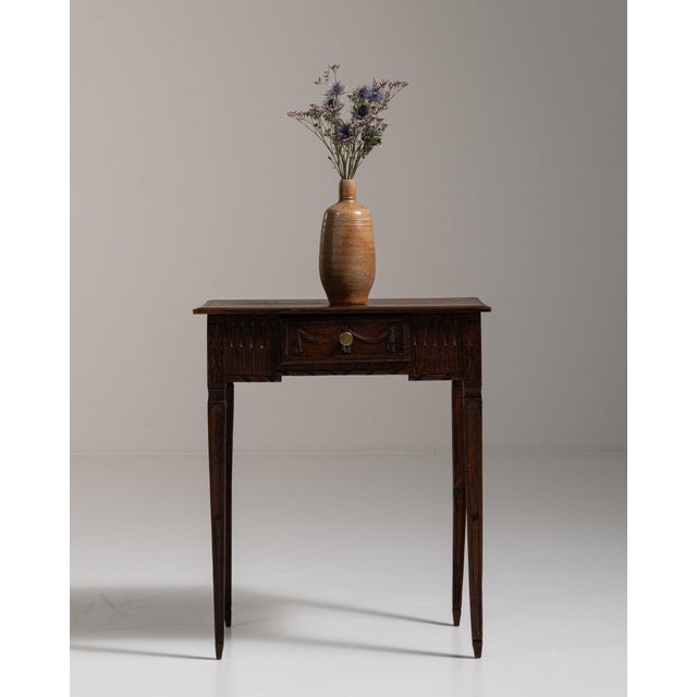 19th Century France Rich Walnut Brown Carved Walnut Side Table With Drawer For Sale - Image 9 of 11