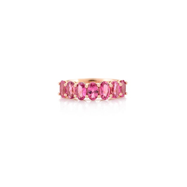Art Deco 1.53ct Brilliant Cut Rubellite Half Eternity Band Size7 for Her in 14k Yellow Gold For Sale - Image 3 of 12