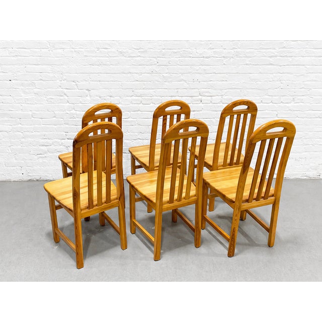 1970s Vintage Solid Wood Slat Back Dining Chairs, Set of 6 – Scandinavian Minimalist Chairs, Light Oak Wood, Modern Farmhouse Seating For Sale - Image 5 of 12