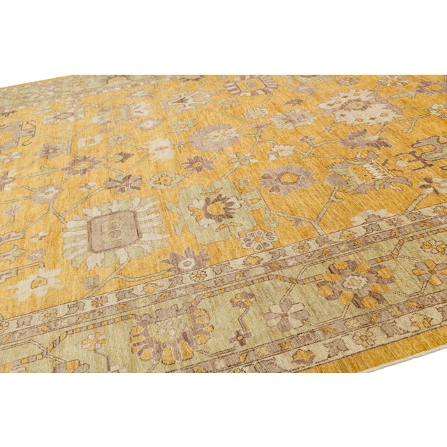 12x15 Modern Oushak Style Hand-Knotted Wool Area Rug – Golden Saffron & Sage For Sale - Image 4 of 11