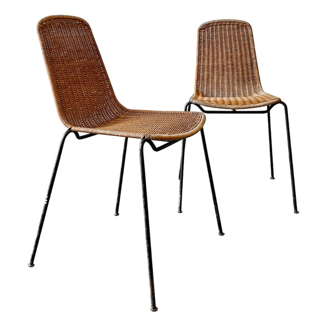 Vintage Metal and Wicker Chair For Sale