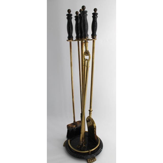 Gorgeous Vintage Brass & Marble Handle Fireplace Tool Set With Star For Sale - Image 10 of 11