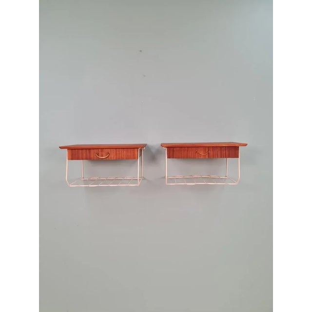 Scandinavian String Hanging Telephone Table/ Shelf/ Bedside Table/ Nightstand from Mahagoni, 1960s, Set of 2 For Sale - Image 12 of 13