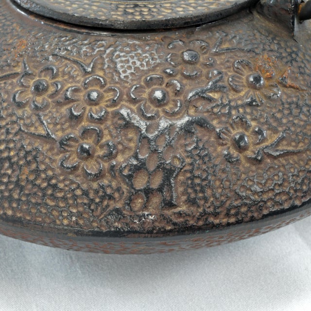 Metal Vintage Japanese Cast Iron Teapot Three Winter Friends Motif For Sale - Image 7 of 13