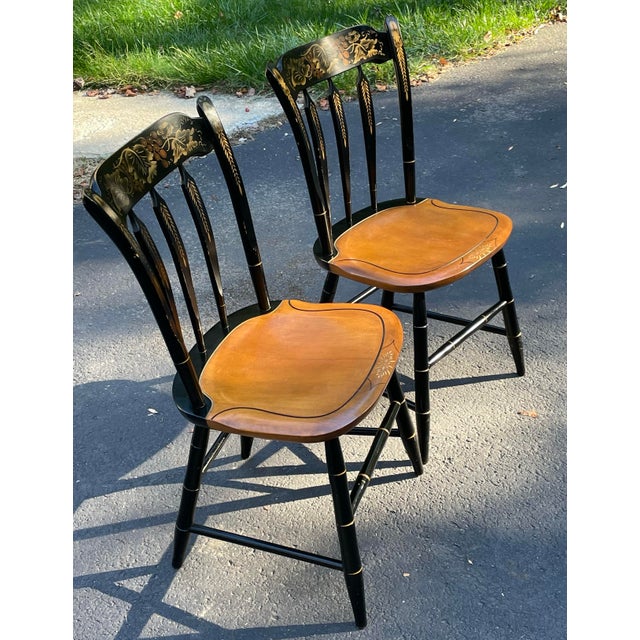 American Hitchcock Ebonized Arrow Back Windsor Style Side Chairs Mid 20th Century For Sale - Image 3 of 12