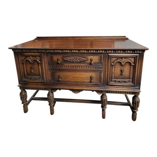 Early 1900’s English Jacobean Tutor Style Solid Oak Sideboard Credenza For Sale