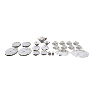 Vintage Mid 20th Century Japanese Kutani Porcelain Mountain/Bamboo Motif 57-Piece Place Setting Dinner Service for 8 For Sale