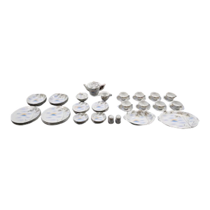 Vintage Mid 20th Century Japanese Kutani Porcelain Mountain/Bamboo Motif 57-Piece Place Setting Dinner Service for 8