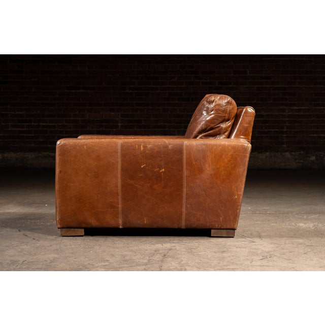 Late 20th Century Full Grain Leather Leather Club Chair and Ottoman in Brown by Rh For Sale - Image 5 of 14