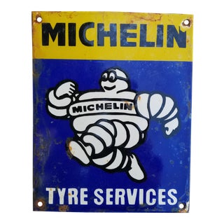 Vintage Enamel Michelin Man Sign For Sale