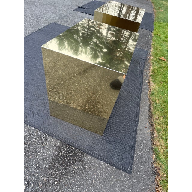 1970s Vintage Sarreid-Style Brass Clad Night Stands or Side Tables With Drawers - A Pair For Sale - Image 5 of 11