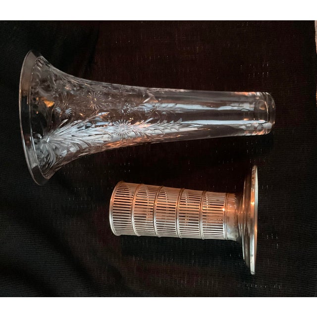 Art Deco Early 20th Century Art Deco Sterling Silver Filagree & Cut Glass Tall Vase For Sale - Image 3 of 10