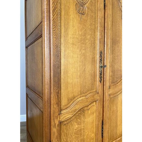 Vintage French Louis XVI Style Oak 4-Door Armoire For Sale - Image 6 of 12